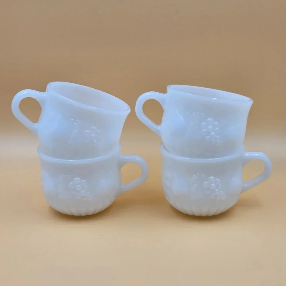 Jeannette Fruit Pattern Milk Glass Punch Cup Vintage Set of 4 - Picture 1 of 6